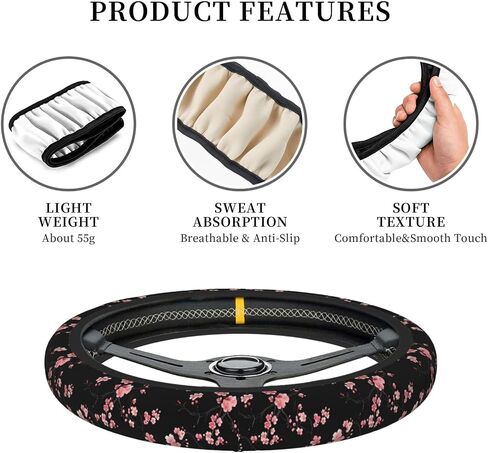 Nice Cherry Blossom Black Steering Wheel Cover 15 Inch Car Truck SUV Universal Steering Wheel Cover Durable Protector Car Accessories in Saudi Arabia