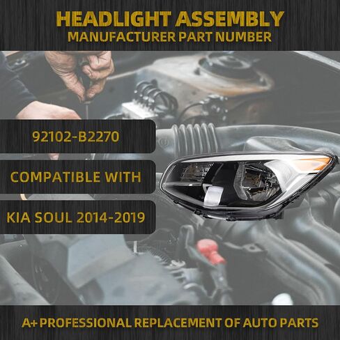 Dasbecan Halogen Headlight Compatible With Kia Soul 2014-2019 left driver side Headlight Assembly Chrome Housing Replaces# 92101-B2270 92101B2270 KI2502167 in Saudi Arabia