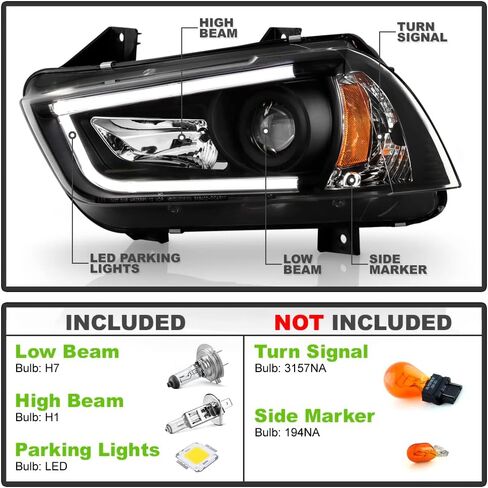 ACANII - For [Halogen Model] 2011-2014 Dodge Charger LED DRL Tube Black Housing Projector Headlights Headlamps Assembly in Saudi Arabia