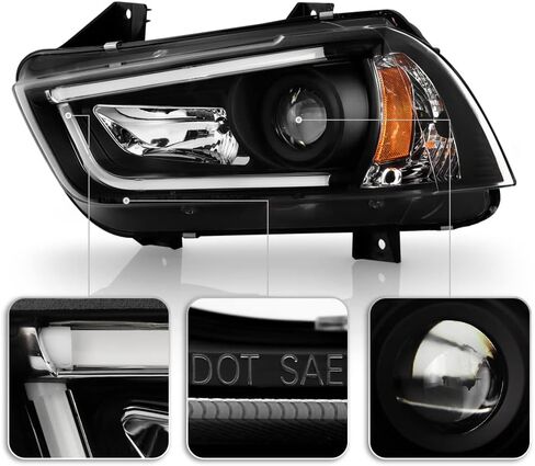 ACANII - For [Halogen Model] 2011-2014 Dodge Charger LED DRL Tube Black Housing Projector Headlights Headlamps Assembly in Saudi Arabia