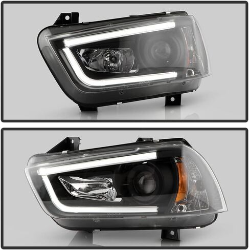 ACANII - For [Halogen Model] 2011-2014 Dodge Charger LED DRL Tube Black Housing Projector Headlights Headlamps Assembly in Saudi Arabia