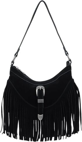 Fringe Hobo Purse for Women Tassel Shoulder Bag Vintage Suede Handbag Hippie Western Tassel Bag in Saudi Arabia