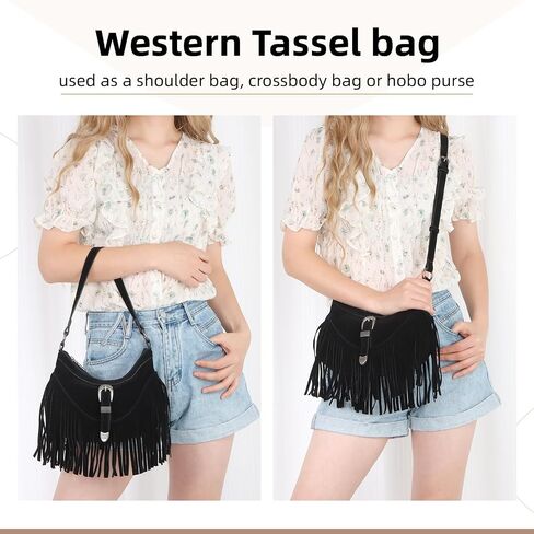 Fringe Hobo Purse for Women Tassel Shoulder Bag Vintage Suede Handbag Hippie Western Tassel Bag in Saudi Arabia