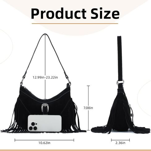 Fringe Hobo Purse for Women Tassel Shoulder Bag Vintage Suede Handbag Hippie Western Tassel Bag in Saudi Arabia
