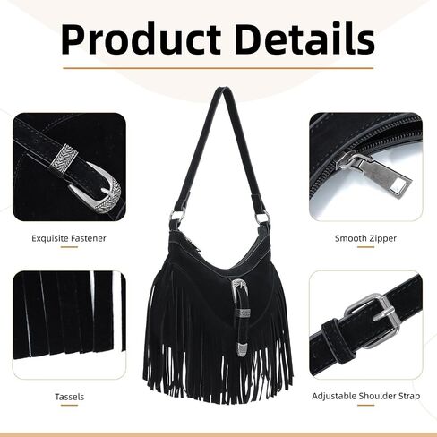 Fringe Hobo Purse for Women Tassel Shoulder Bag Vintage Suede Handbag Hippie Western Tassel Bag in Saudi Arabia