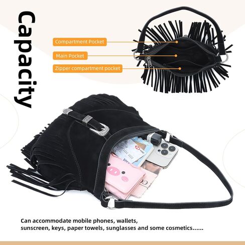 Fringe Hobo Purse for Women Tassel Shoulder Bag Vintage Suede Handbag Hippie Western Tassel Bag in Saudi Arabia
