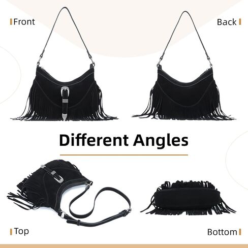 Fringe Hobo Purse for Women Tassel Shoulder Bag Vintage Suede Handbag Hippie Western Tassel Bag in Saudi Arabia
