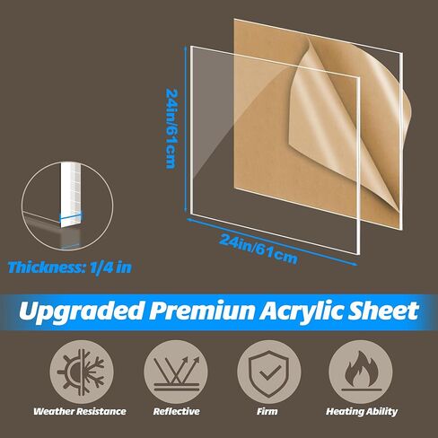 JBR999 ورقة زجاج شبكي أكريليك شفاف 1/4، ورقة أكريليك مصبوبة سميكة 6 مم، ورقة أكريليك 24 × 24 للحرف اليدوية، مشاريع LED، سطح الطاولة، غطاء حوض السمك، النافذة in Kuwait