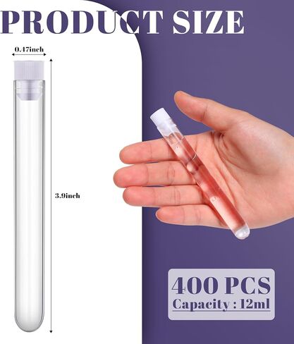 Xuhal 300 حزمة أنابيب اختبار بلاستيكية شفافة 12 × 100 مم 12 مل أنابيب بلاستيكية مع قبعات أنابيب الحلوى اختبار أنابيب مختبر لمستلزمات حفلات أعياد ميلاد الأطفال ذات الطابع العلمي in Saudi Arabia