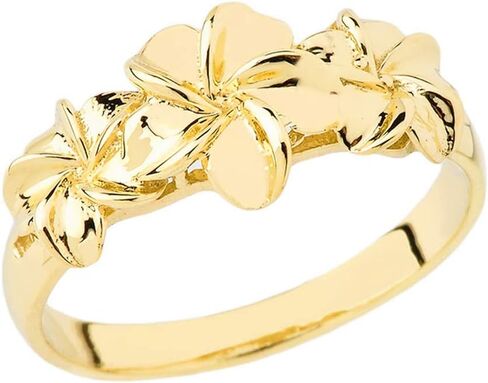 Certified 10k Gold Trio Hawaiian Plumeria Flower Ring in Saudi Arabia