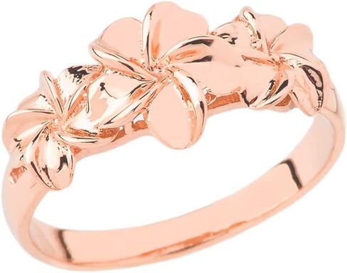 Certified 10k Gold Trio Hawaiian Plumeria Flower Ring in Saudi Arabia