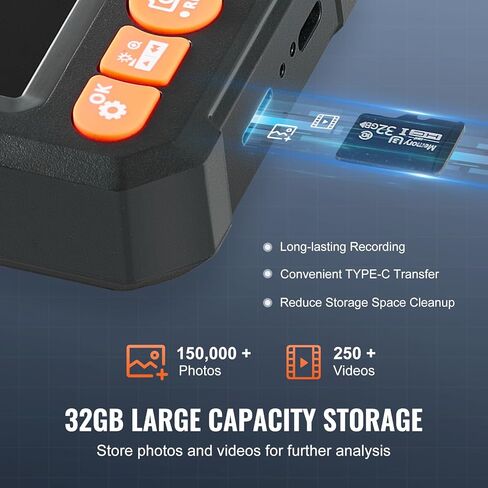 VEVOR Borescope Triple Lens Endoscope Camera with Light, 4.5" Screen 1080P Inspection Camera with 10 LED Light, IP67 Waterproof Drain Snake Camera for Auto, Plumbing(16.5FT Cable, 32GB Card) in Kuwait