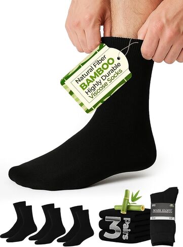 Mark Elliot Black Ribbed Crew Size Bamboo Dress Socks Natural Fiber, Highly Durable, Odor-Free (Size 10-13, Shoe Size 6-12) in Saudi Arabia