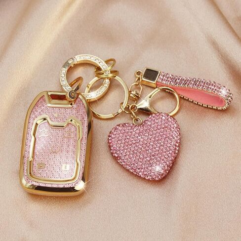 Fit for Chevy GMC Yukon/Yukon XL Key Fob Cover with Diamond Keychain, Compatible with Chevy Chevrolet Terrain Acadia Sierra Suburban Tahoe Smart Key Protector for Women (6 Buttons-Pink) in Saudi Arabia