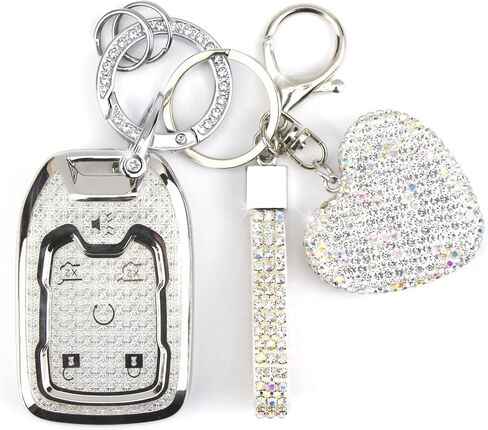 Fit for Chevy GMC Yukon/Yukon XL Key Fob Cover with Diamond Keychain, Compatible with Chevy Chevrolet Terrain Acadia Sierra Suburban Tahoe Smart Key Protector for Women (6 Buttons-Pink) in Saudi Arabia