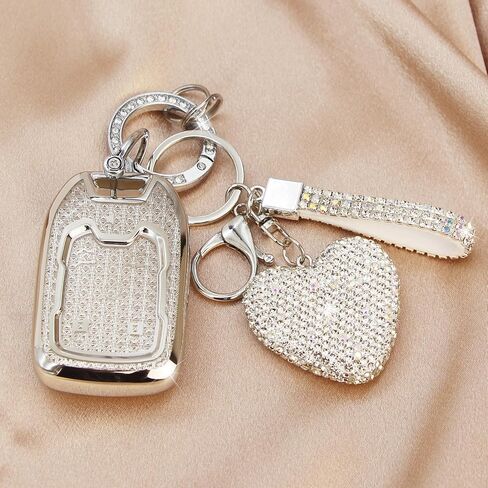 Fit for Chevy GMC Yukon/Yukon XL Key Fob Cover with Diamond Keychain, Compatible with Chevy Chevrolet Terrain Acadia Sierra Suburban Tahoe Smart Key Protector for Women (6 Buttons-Pink) in Saudi Arabia