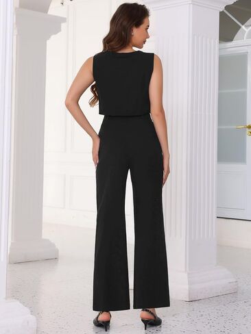 Allegra K Summer Two Piece Sets for Women Linen Crop Vest Wide Leg Pant Suits Dressy Casual Outfits in Saudi Arabia