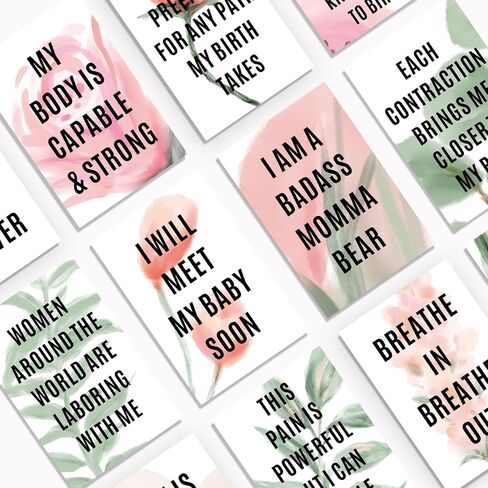 16 Birth Affirmation Cards - 4 x 6-inch Greenery Affirmation Cards for Women - Premium Positive Hypnobirthing Mantra Cards for Laboring Mother Deck for Pregnant Moms, Baby Shower Gifts and Labor in Kuwait