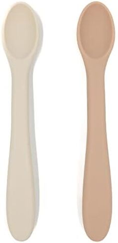 noüka Spoon Set | 100% Food-Grade Silicone | Comes With A Long & Comfortable Grip | Safe & Soft | Dishwasher Friendly | Soft Blush/Shifting Sand | 2-Pack in Kuwait