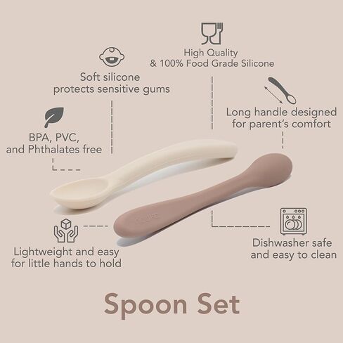 noüka Spoon Set | 100% Food-Grade Silicone | Comes With A Long & Comfortable Grip | Safe & Soft | Dishwasher Friendly | Soft Blush/Shifting Sand | 2-Pack in Kuwait