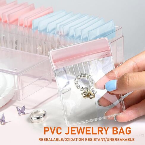 منظم مجوهرات المجوهرات الأكريليك 2 عبوة منظم مجوهرات واضحة وتخزين مع 50 PVC مضادات الأكسدة أكياس سحاب العلبة سفر المجوهر in Kuwait