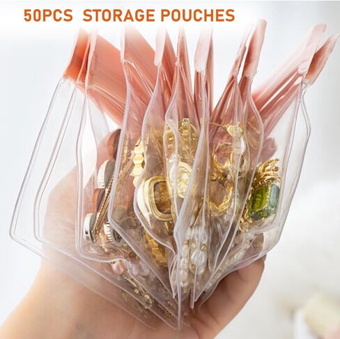 منظم مجوهرات المجوهرات الأكريليك 2 عبوة منظم مجوهرات واضحة وتخزين مع 50 PVC مضادات الأكسدة أكياس سحاب العلبة سفر المجوهر in Kuwait