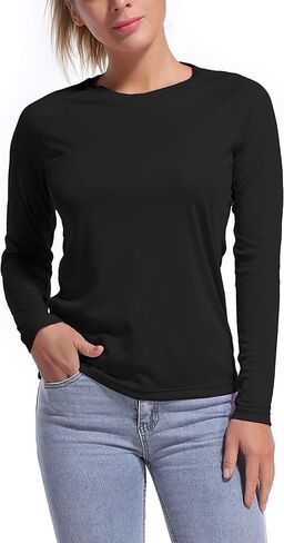 Bubbllemime Long Sleeve Women's Upf 50+ حماية من أشعة الشمس تي شيرت قمم رياضية سريعة الجفاف في الهواء الطلق الرياضة in Kuwait