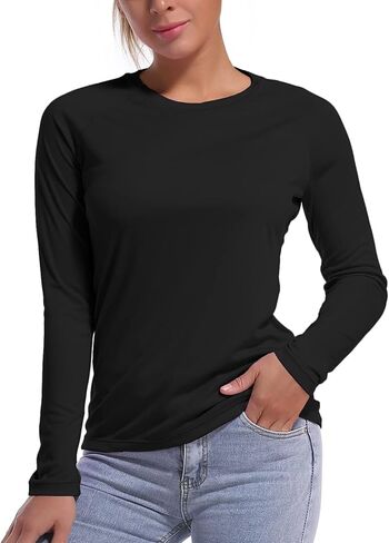 Bubbllemime Long Sleeve Women's Upf 50+ حماية من أشعة الشمس تي شيرت قمم رياضية سريعة الجفاف في الهواء الطلق الرياضة in Kuwait