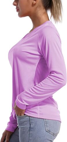 Bubbllemime Long Sleeve Women's Upf 50+ حماية من أشعة الشمس تي شيرت قمم رياضية سريعة الجفاف في الهواء الطلق الرياضة in Kuwait