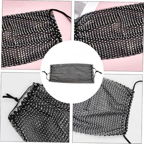 Gatuida Novelty Fishnet Rhinestone Mask Women Mask Modeling Mask Face Rhinestones Jewelry Face Mask Chain Mouth in Saudi Arabia