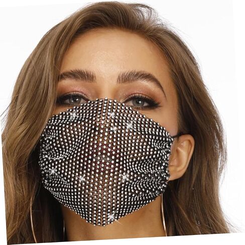 Gatuida Novelty Fishnet Rhinestone Mask Women Mask Modeling Mask Face Rhinestones Jewelry Face Mask Chain Mouth in Saudi Arabia