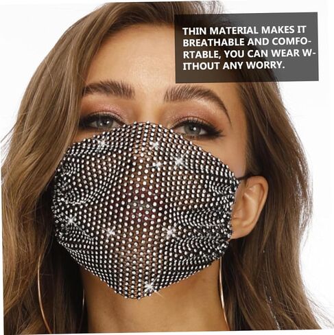 Gatuida Novelty Fishnet Rhinestone Mask Women Mask Modeling Mask Face Rhinestones Jewelry Face Mask Chain Mouth in Saudi Arabia