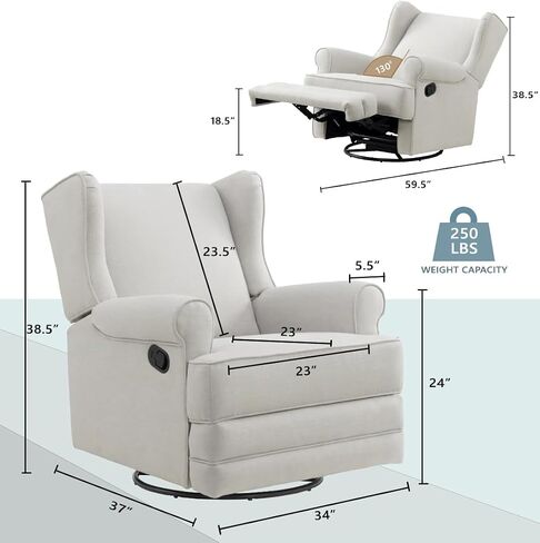 Oxford Baby Teegan Upholstered Swivel Glider & Recliner Nursery Chair, Gray in Saudi Arabia