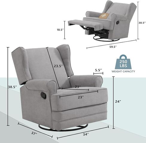 Oxford Baby Teegan Upholstered Swivel Glider & Recliner Nursery Chair, Gray in Kuwait
