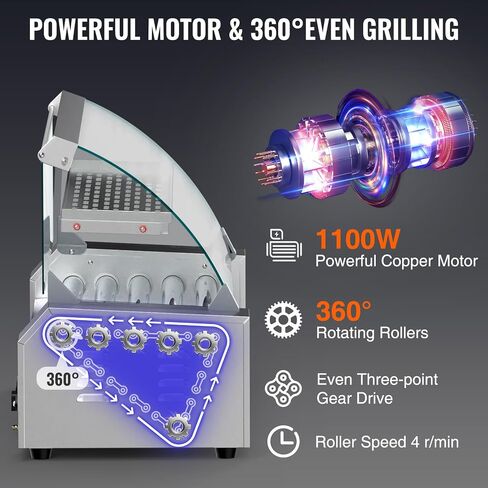 Seeutek Hot Dog Roller Machine, 7 Stainless Steel Hot Dog Rollers with Mesh Rack, Dust Cover, Oil Pan, Dual Temp Control and LED Light, 18 Hotdogs Electric Hotdog Grill Cooker Commercial Grade in Saudi Arabia