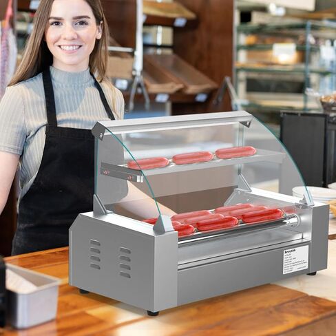 Seeutek Hot Dog Roller Machine, 7 Stainless Steel Hot Dog Rollers with Mesh Rack, Dust Cover, Oil Pan, Dual Temp Control and LED Light, 18 Hotdogs Electric Hotdog Grill Cooker Commercial Grade in Saudi Arabia