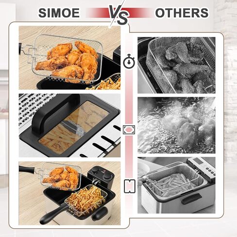 مقلاة كهربائية عميقة 5.3QT مع 3 سلال، مقلاة عميقة من الفولاذ المقاوم للصدأ SIMOE سعة 5 لتر مع مؤقت 60 وغطاء مع نافذة عرض، مقلاة زيت على سطح الطاولة المنزلية مع التحكم في درجة الحرارة للمطبخ، والحفلات، والبطاطس المقلية in Saudi Arabia