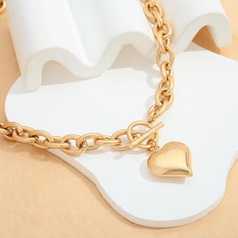 Heart Pendant Necklaces for Women Statement Chunky Chain Necklace Love Heart Charm Choker Necklace in Saudi Arabia