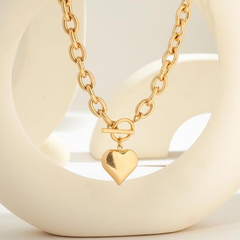 Heart Pendant Necklaces for Women Statement Chunky Chain Necklace Love Heart Charm Choker Necklace in Saudi Arabia
