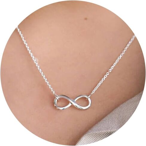 Silver Necklace for Women, 14K White Gold Plated Dainty Infinity Bead Star of David Starfish Sun Hummingbird Butterfly Flower Palm Tree Plane Sunflower Pendant Necklaces Simple Jewelry in Kuwait