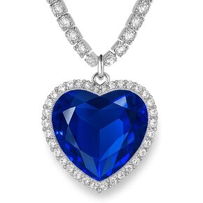 925 Sterling Silver Titanic Heart of the Ocean Necklace, 1.38" Large Blue Heart Pendant with 5A Cubic Zirconia, Romantic Ocean Jewelry Gift for Women