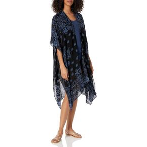 kimono المطبوعة الأزهار النسائية أنجي ، الأزرق ، مقاس واحد