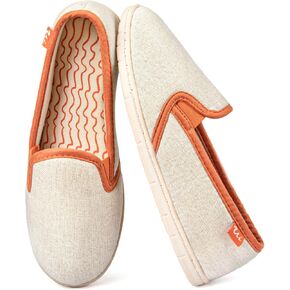 ULTRAIDEAS Women's Memory Foam Closed - Back Slippers, Cotton Slip - On House Shoes with Orange Trim for Home & Casual