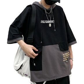 Xyxiongmao t-shirt t-shirt فضفاضة جيوب كبيرة ملونة ملونة هوديي للجنسين في الشارع القمصان tee tee للرجال