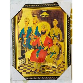 Guru Govind Singh Ji with char sahibjade photo frame wooden frame for wall hanging gift temple puja room home home pack of 1 multicolor size 18 "x 14" "، lnemp220220240015