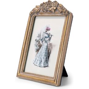 Vintage 5x7 Picture Frame with Flower Antique Ornate Table Top and Wall Mounting Photo Frame with High Definition Glass Front for Home Decor, Photo Gallery, Art(5x7, Gold)