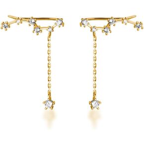 Reffeer Solid 925 Sterling Silver Star Ear Cuffs Chain Earrings for Women Star Wrap Earrings Climber