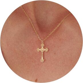 Cross Necklace, 14K Gold Plated Box Chain Cross Pendant Necklace Dainty Simple Silver Cross Tiny Necklace for Women