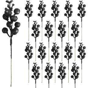 CCINEE 24 Pcs Christmas Black Berry Stems,7.8Inch Xmas Artificial Glitter Berry Branches for Christmas Tree Ornaments DIY Xmas Wreath Crafts Home and Holiday Decor