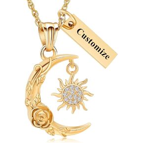 shajwo Cremation Jewelry Crescent Moon and Sun Rose Urn Necklaces for Ashes for Women Men Memorial Human Ashes Pendant